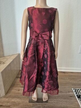 Perfectly Posh Burgundy Polka Dot Bow-Accent Formal Dress